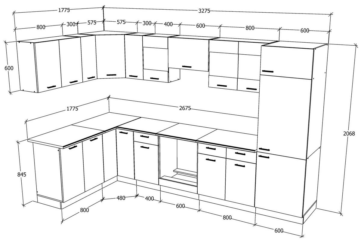 HÖRNKÖK 178/328 cm  i antracit, vit  - vit/aluminiumfärg, Klassisk, metall/trämaterial (178/328cm) - MID.YOU