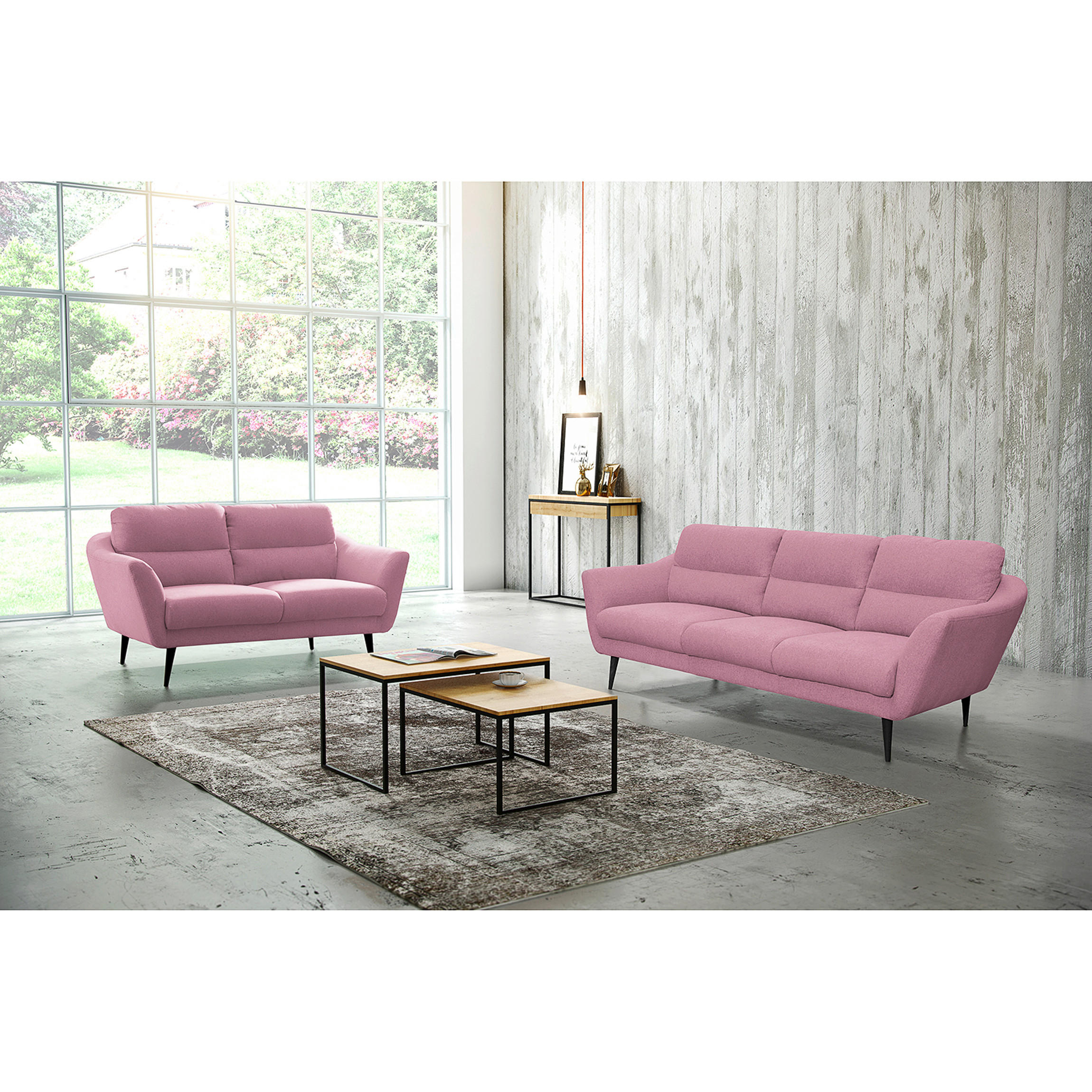 3-SITZER-SOFA in Webstoff Rosa  - Schwarz/Rosa, Design, Holz/Textil (209/87/88cm) - Livetastic