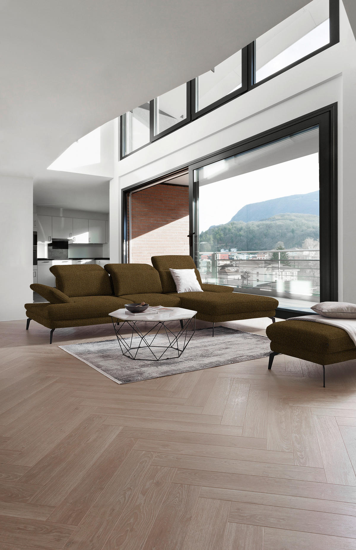 ECKSOFA Messingfarben Webstoff  - Messingfarben/Schwarz, Design, Textil/Metall (289/180cm) - Stylife
