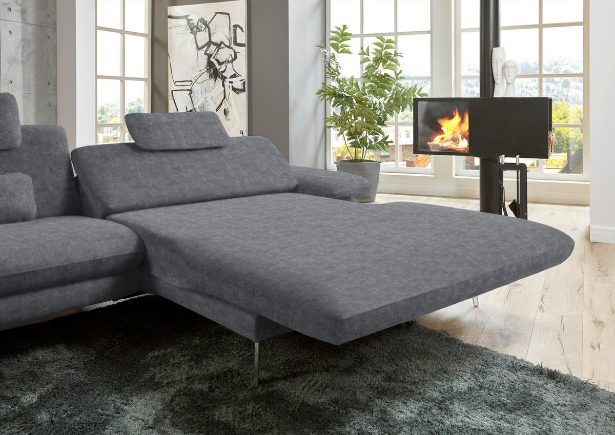ECKSOFA in Velours Silberfarben  - Silberfarben/Schwarz, Design, Textil/Metall (284/184cm) - Dieter Knoll