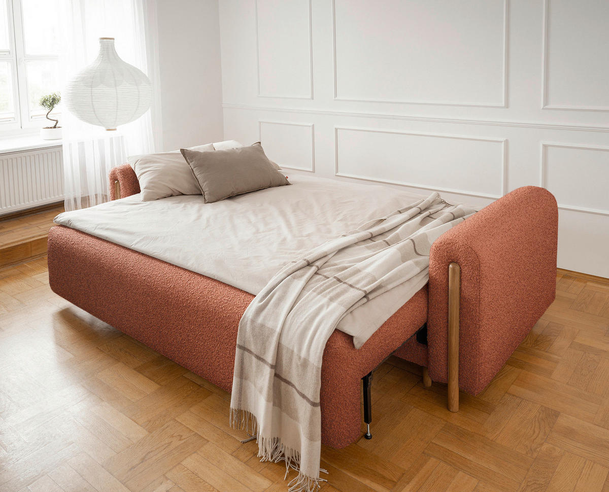 SCHLAFSOFA Hellrot  - Eichefarben/Hellrot, Design, Holz/Textil (244/97/97cm) - MID.YOU