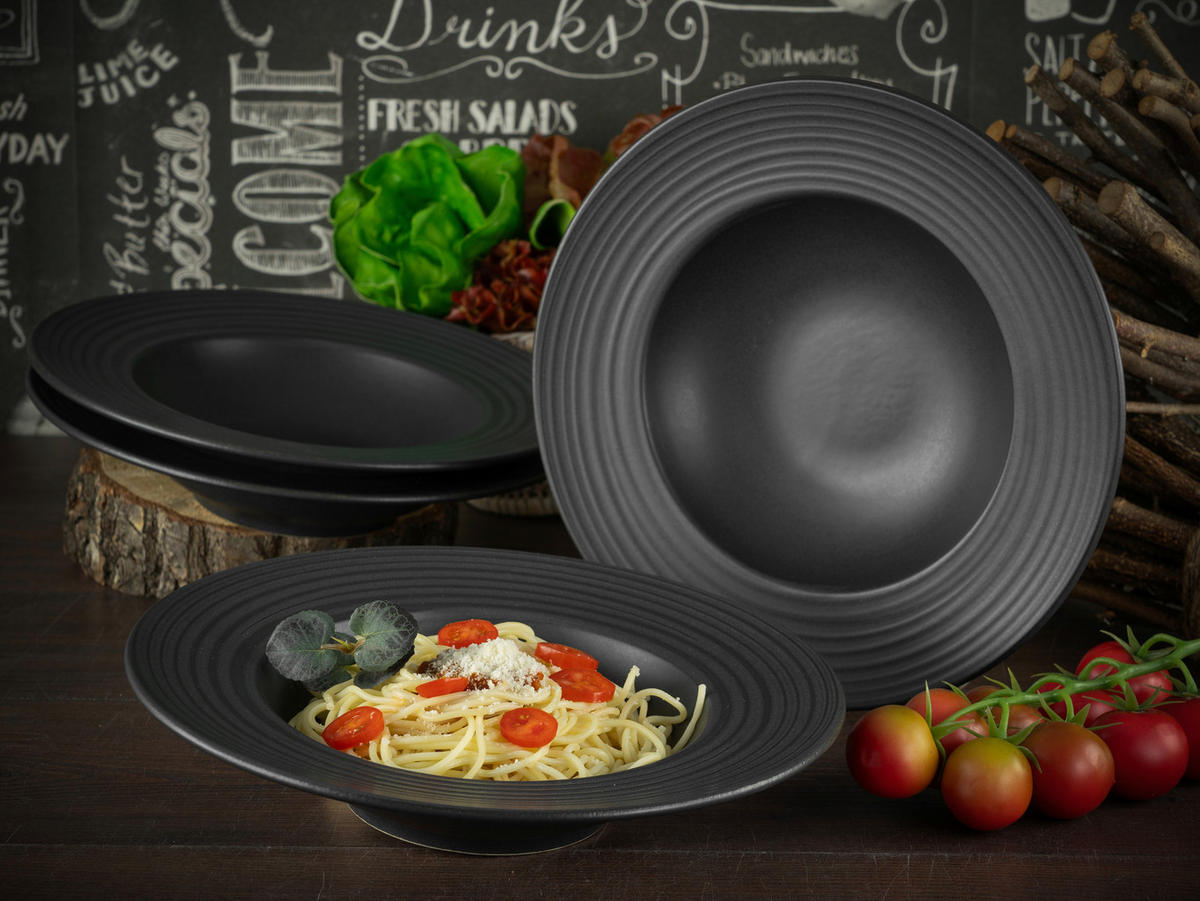 PASTATELLERSET Steinzeug 4-teilig  - Schwarz, Basics, Keramik (30cm) - Creatable
