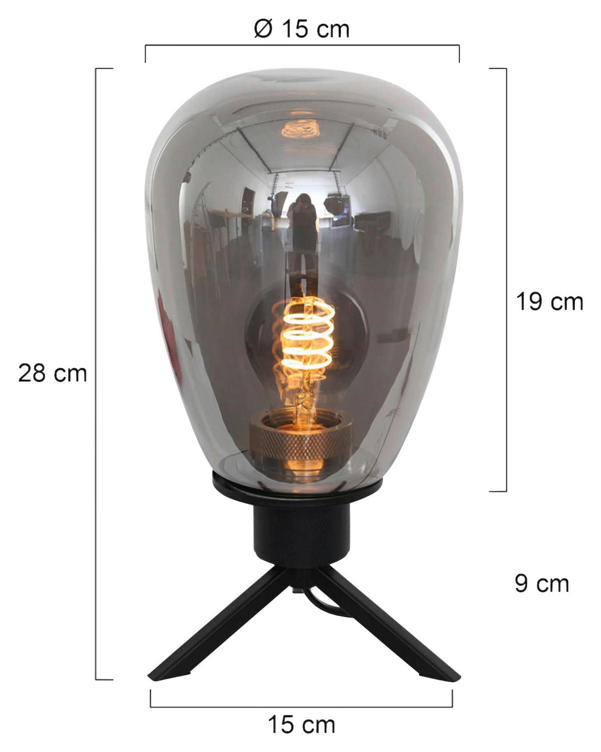 TISCHLEUCHTE 15/28/15 cm   - Schwarz, Trend, Glas/Metall (15/28/15cm)