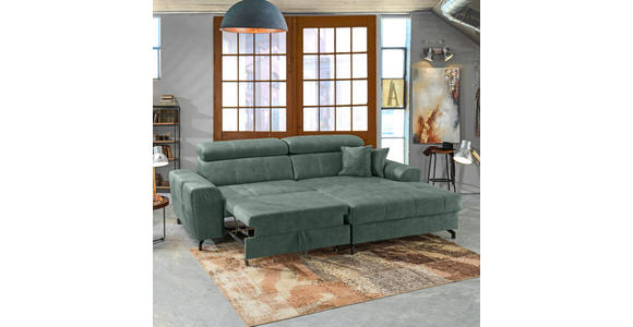 ECKSOFA in Velours Mintgrün  - Schwarz/Mintgrün, Design, Textil/Metall (267/181cm) - Carryhome