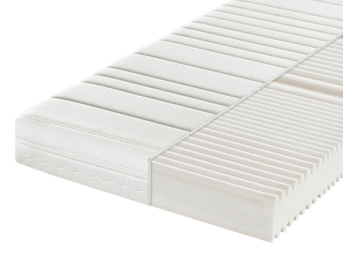 KALTSCHAUMMATRATZE 90/190 cm, Höhe ca.: 18 cm, H3 = fest, 7-Zonen - Weiß, Basics, Textil (90/190cm) - Sleeptex