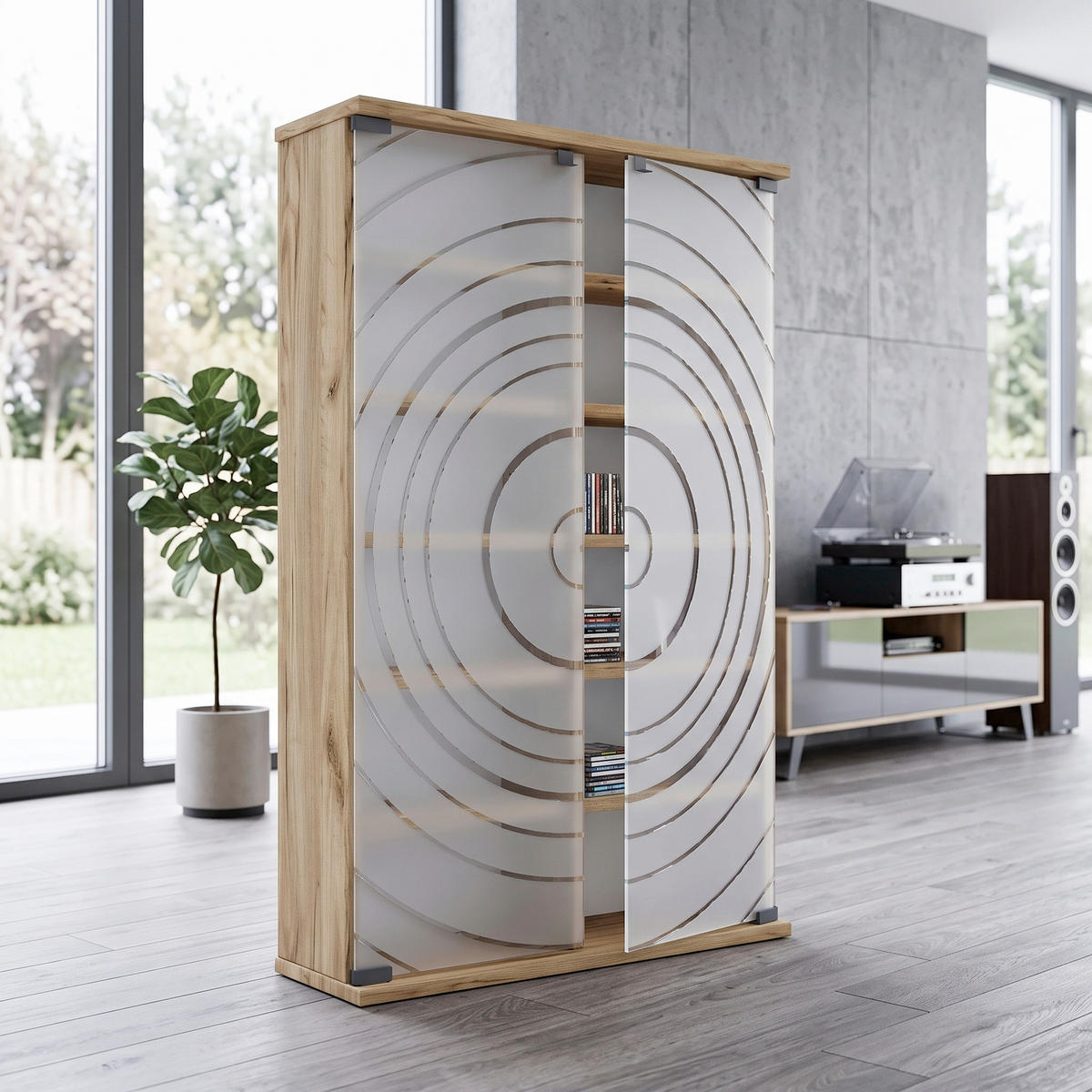 CD-REGAL - Honigeiche, Design, Glas/Holzwerkstoff (60/92/18cm) - MID.YOU
