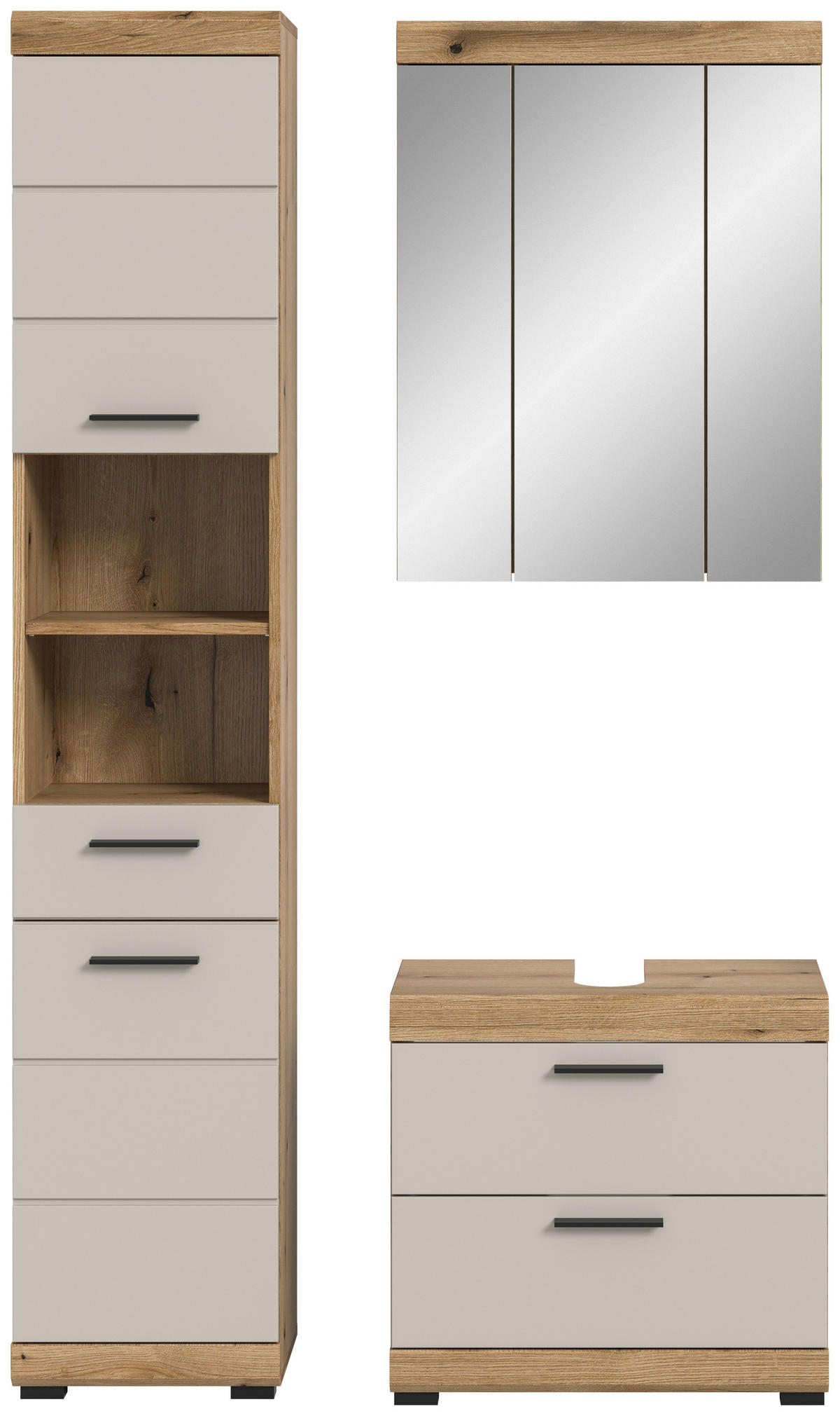 BADEZIMMER 3-teilig  in 134 cm  - Kaschmir/Schwarz, MODERN, Glas/Holzwerkstoff (134cm) - MID.YOU