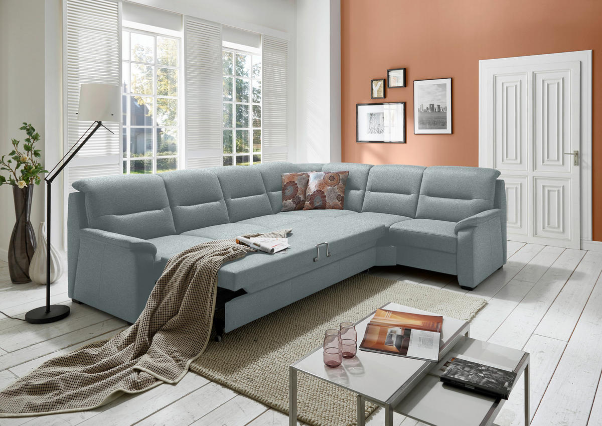 ECKSOFA in Mikrofaser Hellblau  - Schwarz/Hellblau, Konventionell, Holz/Textil (303/245cm) - Beldomo Comfort