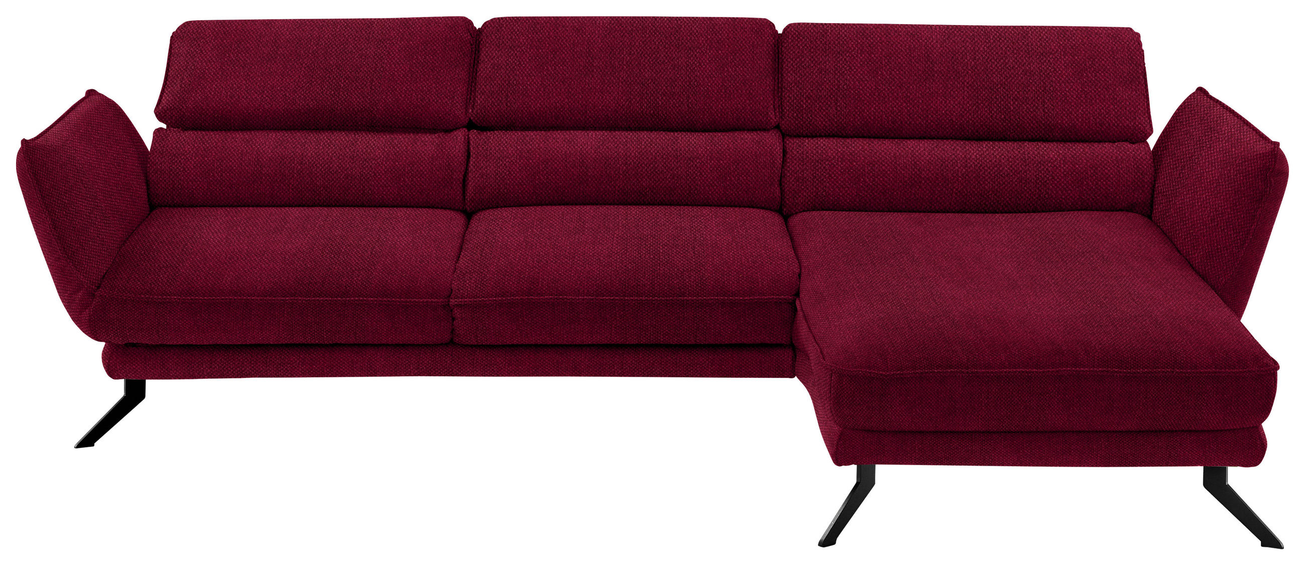 ECKSOFA in Velours Rot  - Rot/Schwarz, Design, Textil/Metall (283/153cm) - Valdera