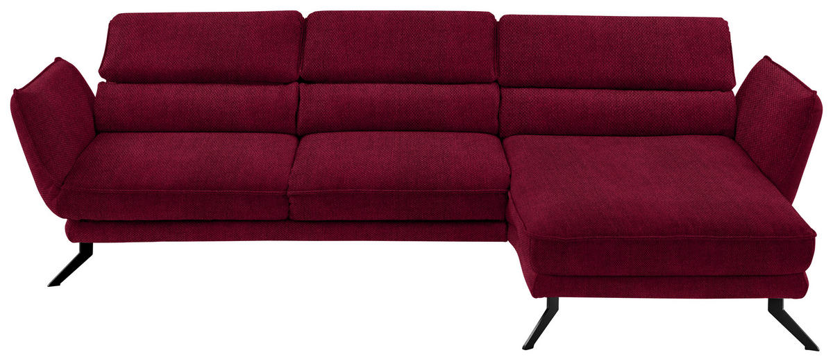 ECKSOFA in Velours Rot  - Rot/Schwarz, Design, Textil/Metall (283/153cm) - Valdera