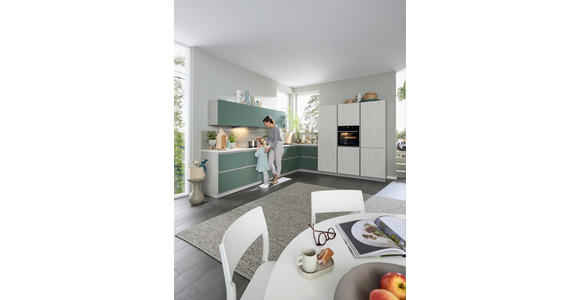 EINBAUKÜCHE - Eiche Bianco/Grün, Design, Holzwerkstoff - Novel