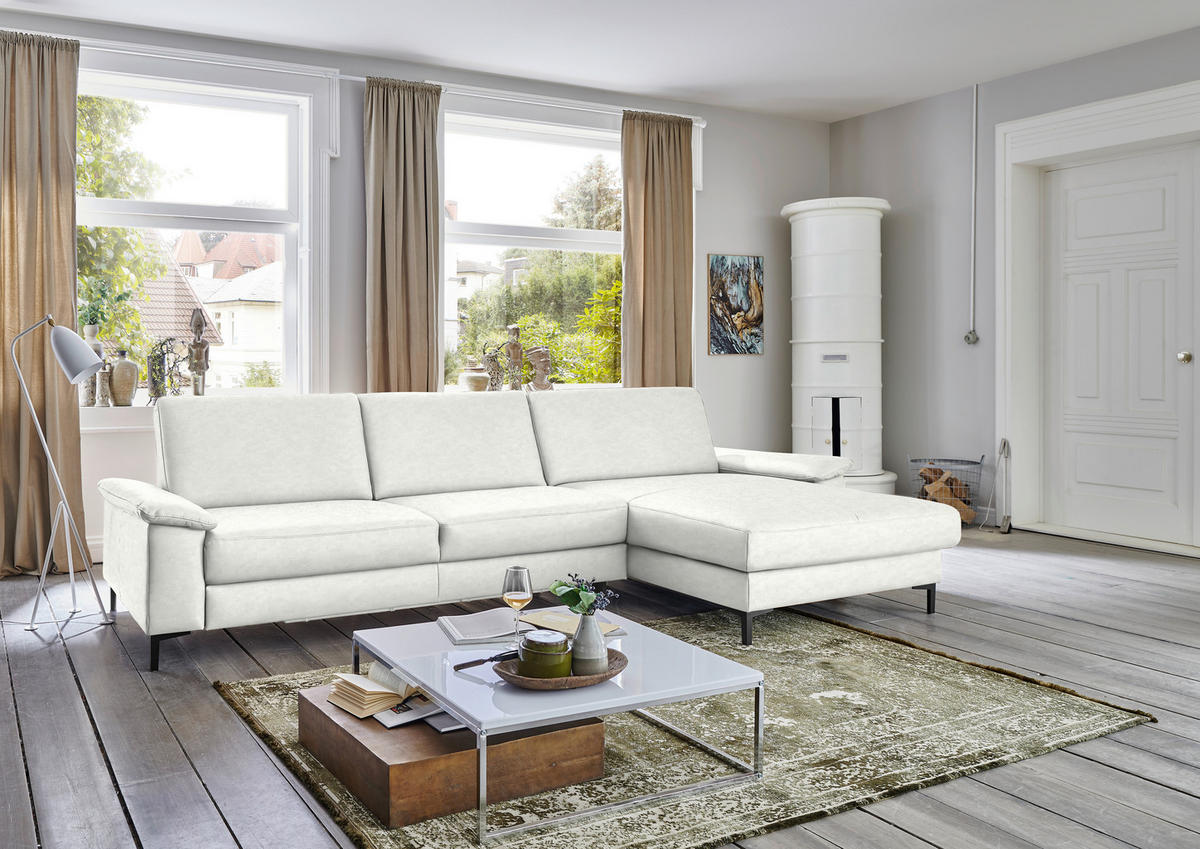 ECKSOFA in Echtleder Weiss  - Weiss/Schwarz, Design, Leder/Metall (334/176cm) - Dieter Knoll