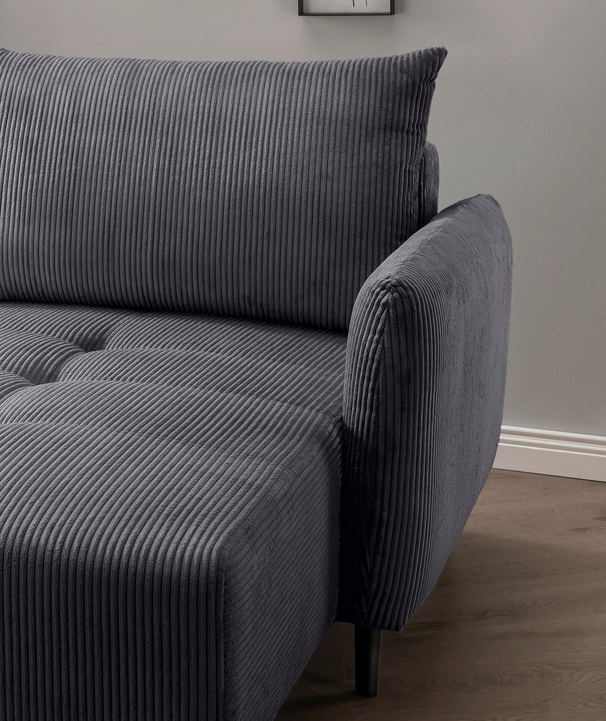 ECKSOFA Marissa Grau Cord  - Schwarz/Grau, Basics, Holz/Textil (238/174cm) - Livetastic