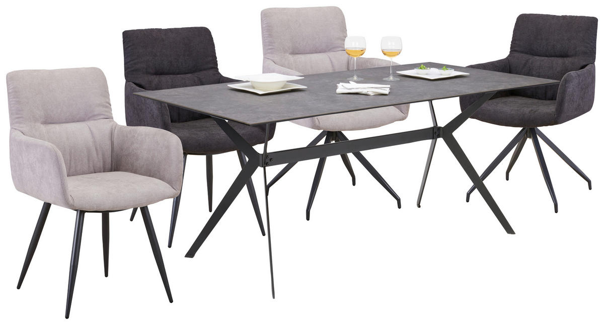 JÍDELNÍ STŮL, šedá, černá, 180/90/75 cm - šedá/černá, Design, kov/keramika (180/90/75cm) - Hom`in