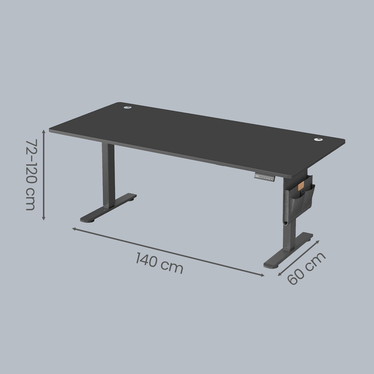 SCHREIBTISCH 140/60/72-120 cm Schwarz elektrisch höhenverstellbar  - Schwarz/Weiß, Basics, Holzwerkstoff/Metall (140/60/72-120cm) - Boxxx