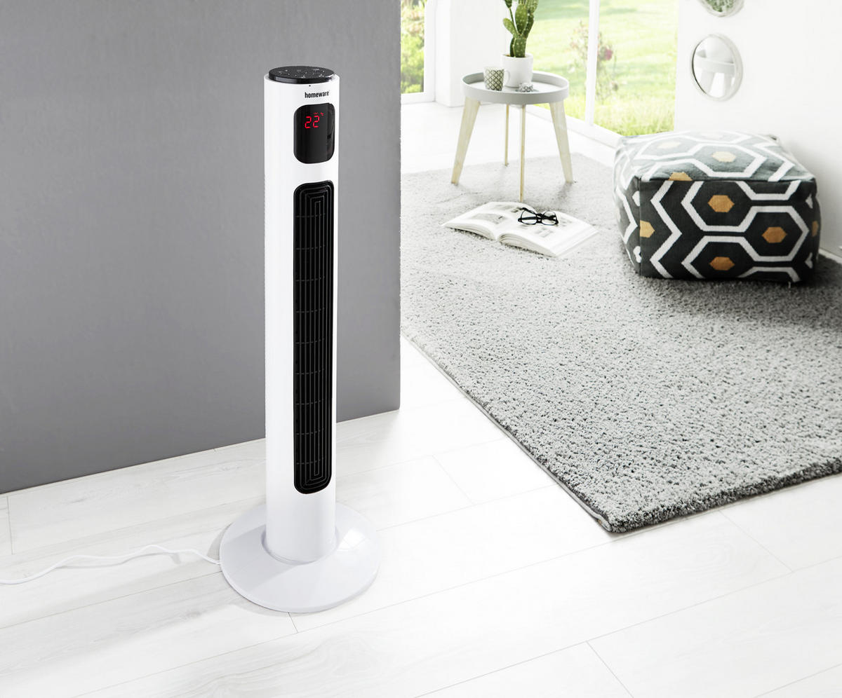 STĹPOVÝ VENTILÁTOR - biela, Basics, kov/plast (96cm) - Mican