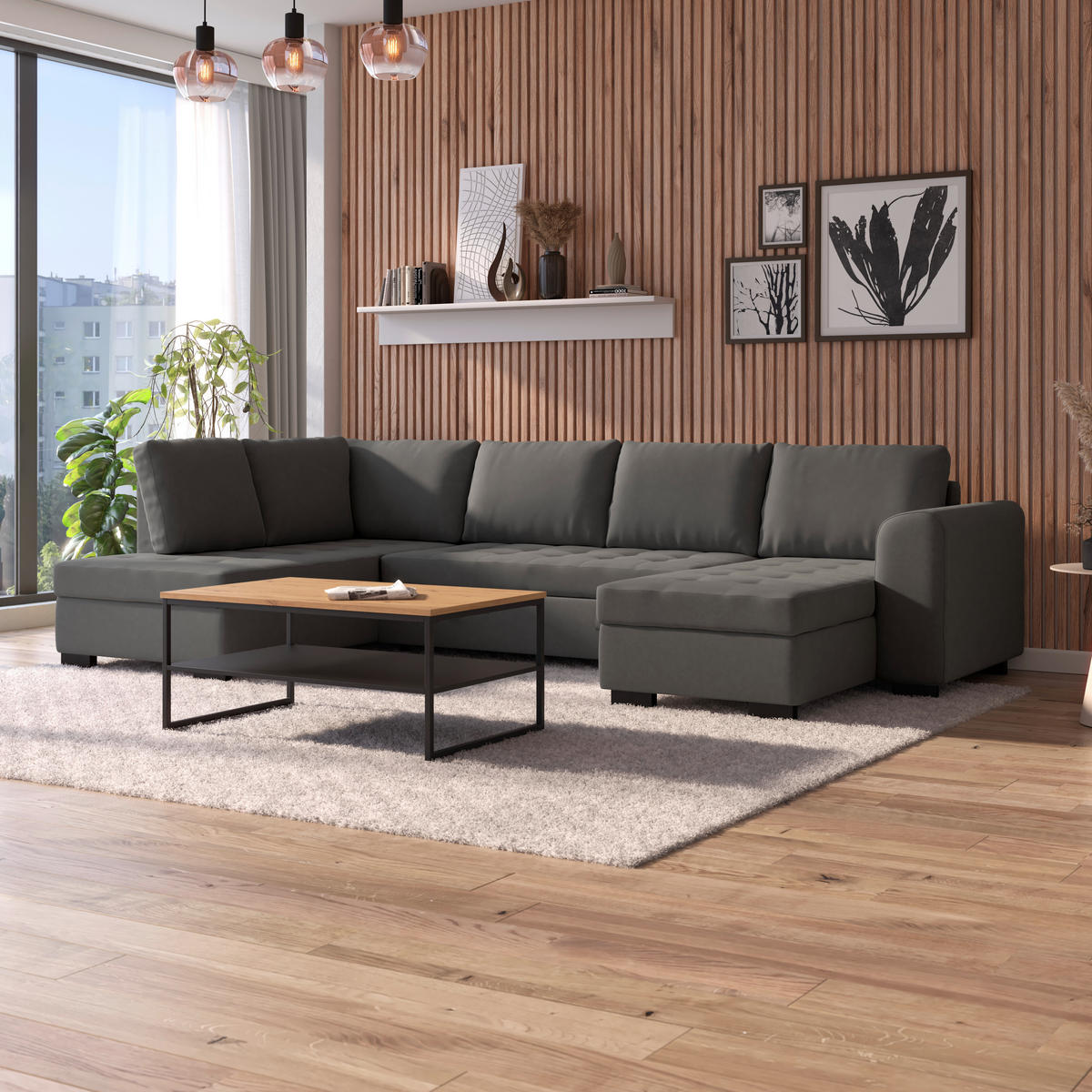 WOHNLANDSCHAFT Anthrazit Mikrofaser  - Anthrazit/Schwarz, MODERN, Kunststoff/Textil (178/305/155cm) - P & B