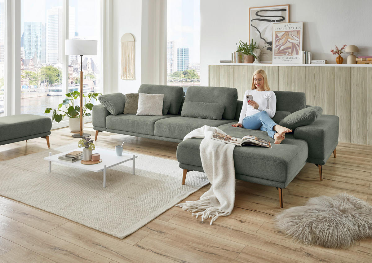 ECKSOFA in Flachgewebe Dunkelgrün  - Wildeiche/Dunkelgrün, Design, Holz/Textil (334/193cm) - Niels Andersson