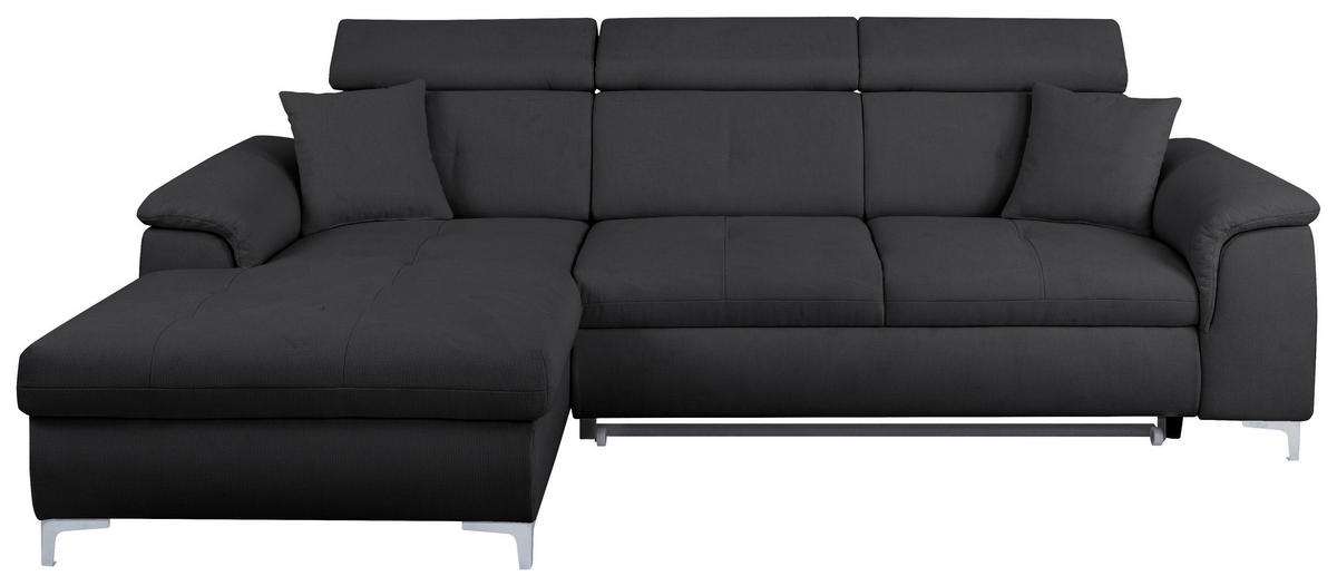 ECKSOFA in Flachgewebe Dunkelgrau  - Chromfarben/Dunkelgrau, Konventionell, Textil/Metall (175/268cm) - Carryhome