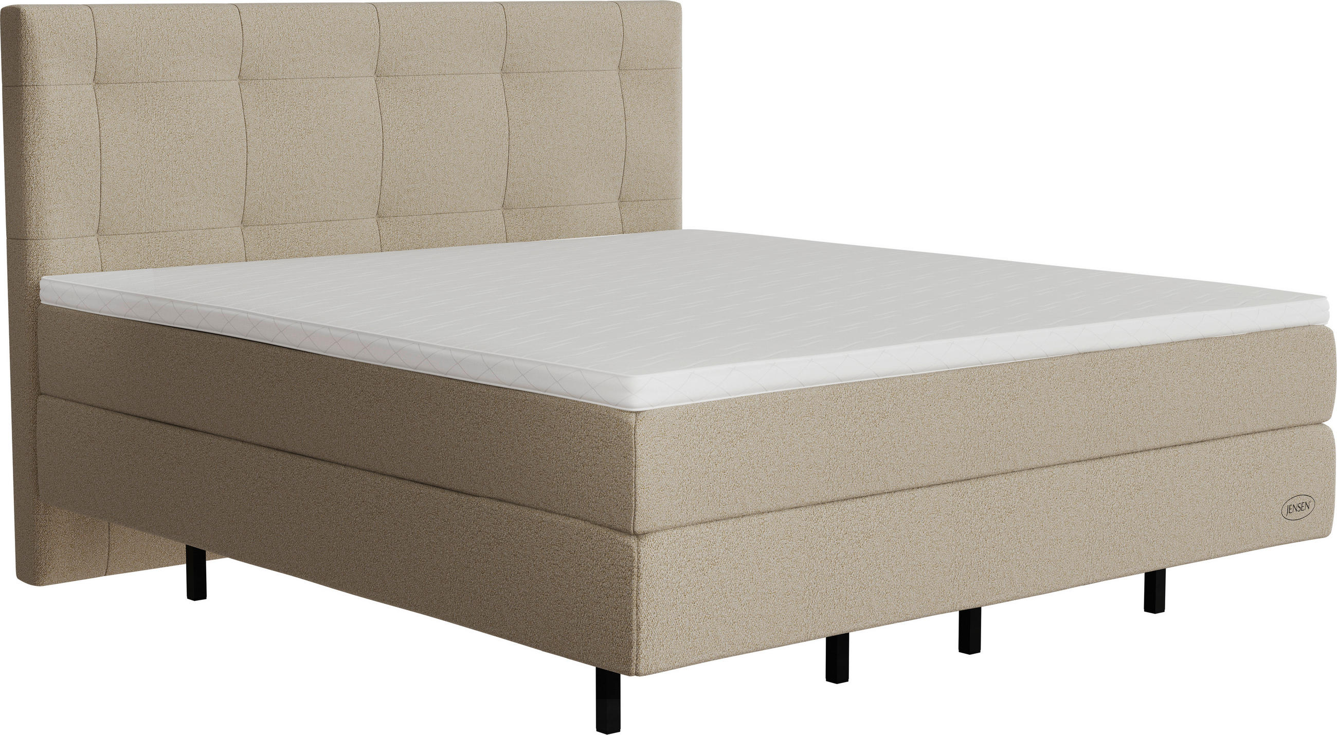 BOXSPRINGBETT 180/200 cm,  in Sandfarben, gepolstertes Kopfteil, Topper, H2 + H3 = mittel + fest  - Sandfarben/Schwarz, KONVENTIONELL, Textil/Metall (180/200cm) - Jensen