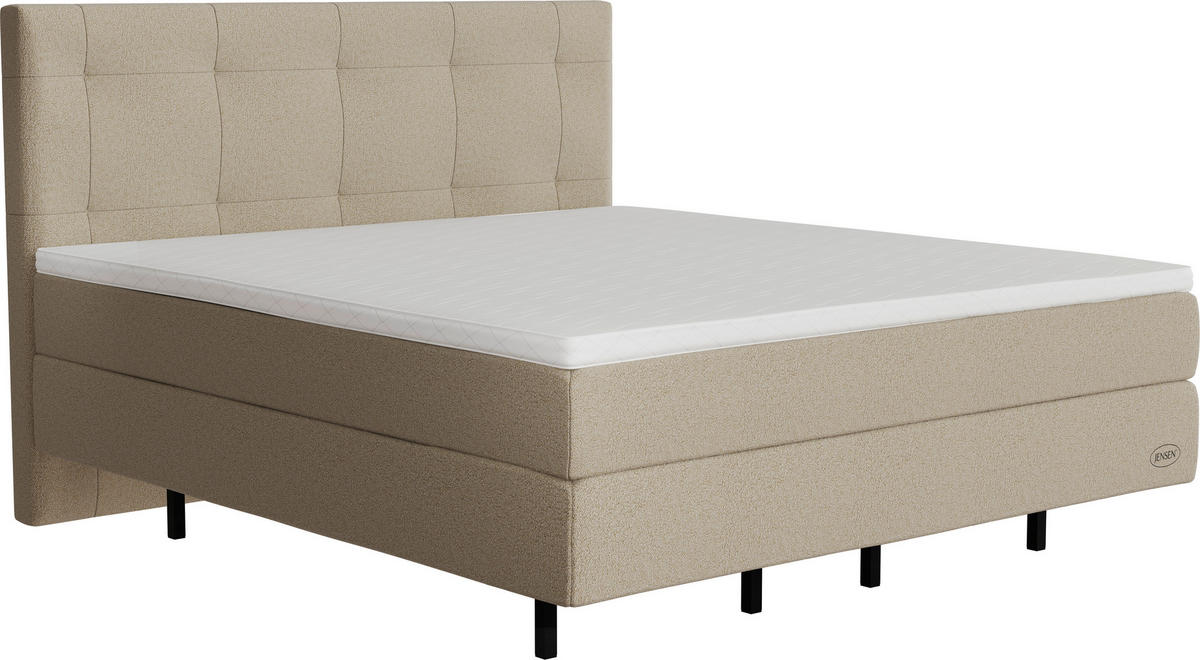 BOXSPRINGBETT 180/200 cm,  in Sandfarben, gepolstertes Kopfteil, Topper, H2 + H3 = mittel + fest  - Sandfarben/Schwarz, KONVENTIONELL, Textil/Metall (180/200cm) - Jensen