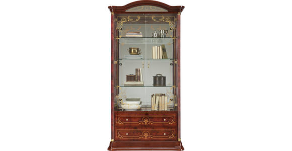 VITRINE in Nussbaumfarben, Goldfarben - Goldfarben/Nussbaumfarben, LIFESTYLE, Glas/Holzwerkstoff (109/212/53cm) - Cantus