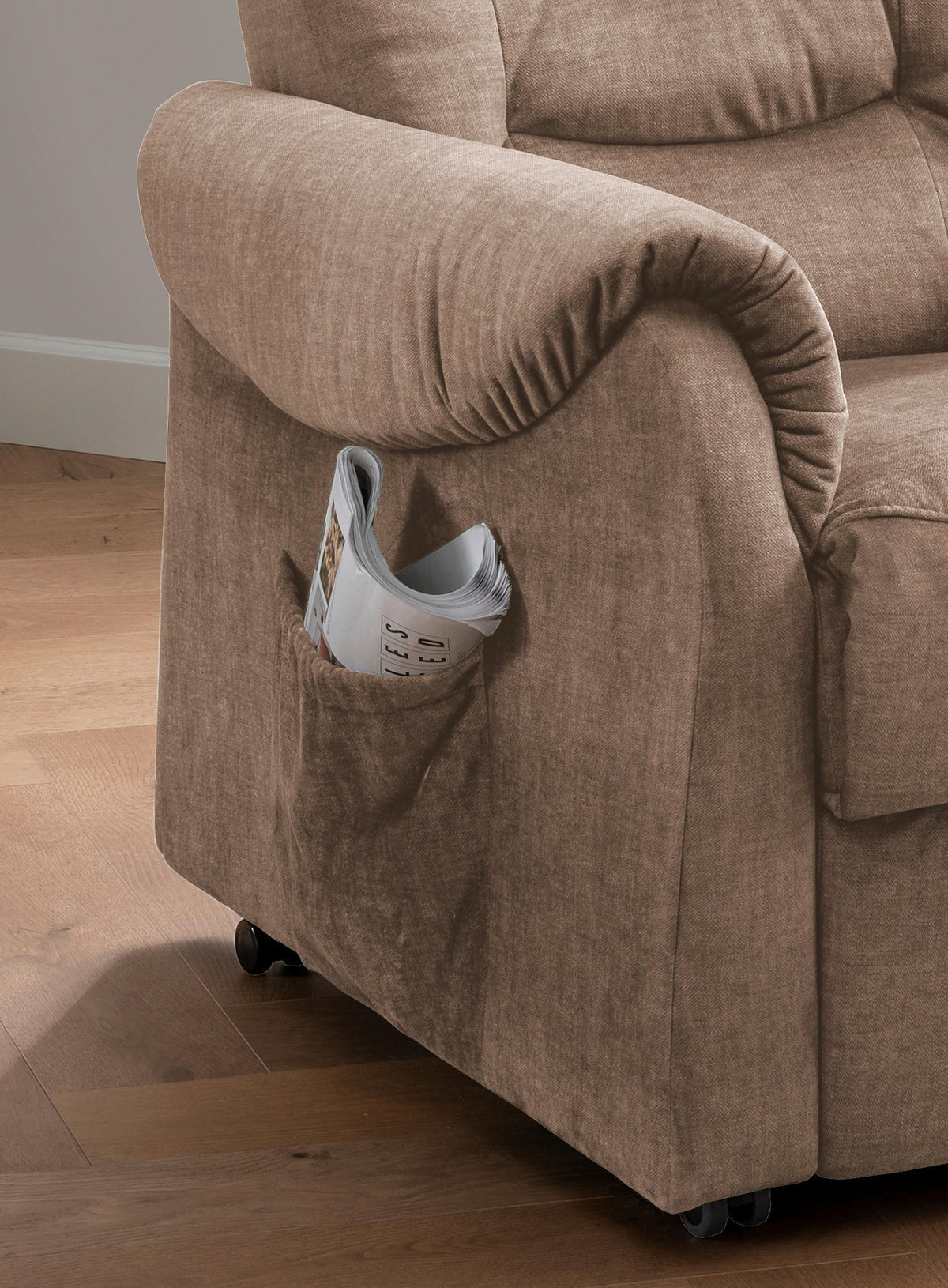 FERNSEHSESSEL  mit Fußteilverstellung, Rücken echt Velours Hellbraun  - Hellbraun/Schwarz, Design, Kunststoff/Textil (78/107/93cm) - Livetastic