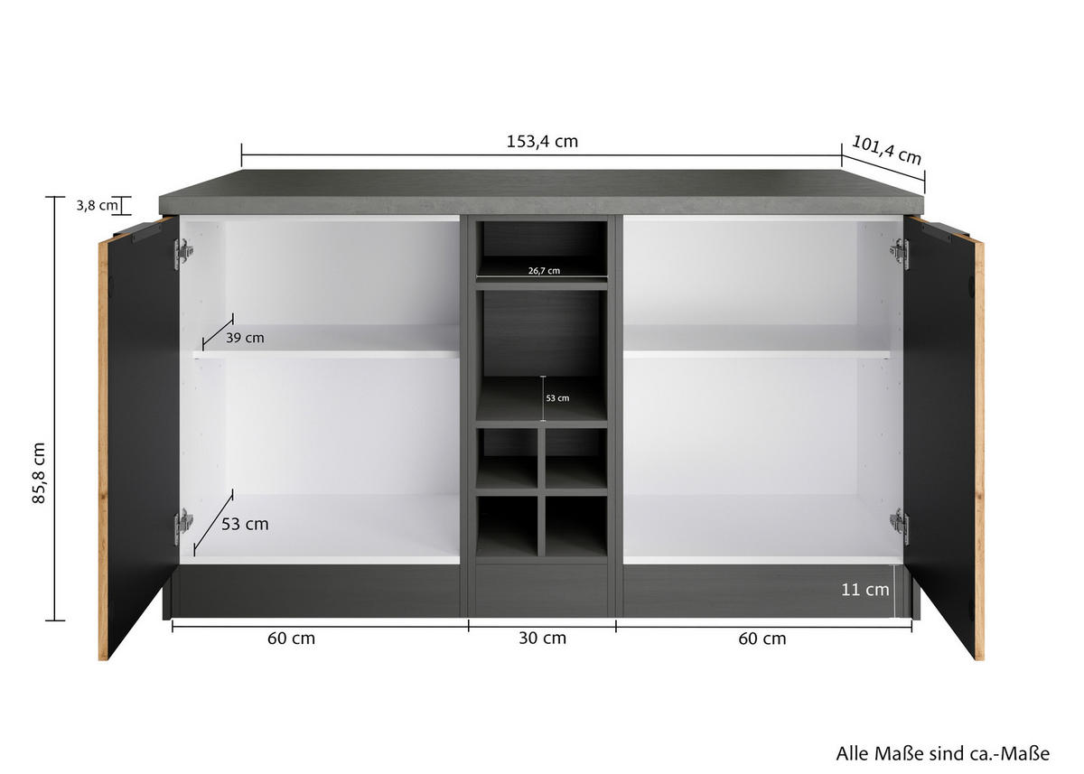 KÖKSÖ 153/86/101 cm  i grafitfärgad, ek Wotan  - ek Wotan/grafitfärgad, Basics, metall/trämaterial (153/86/101cm) - Held