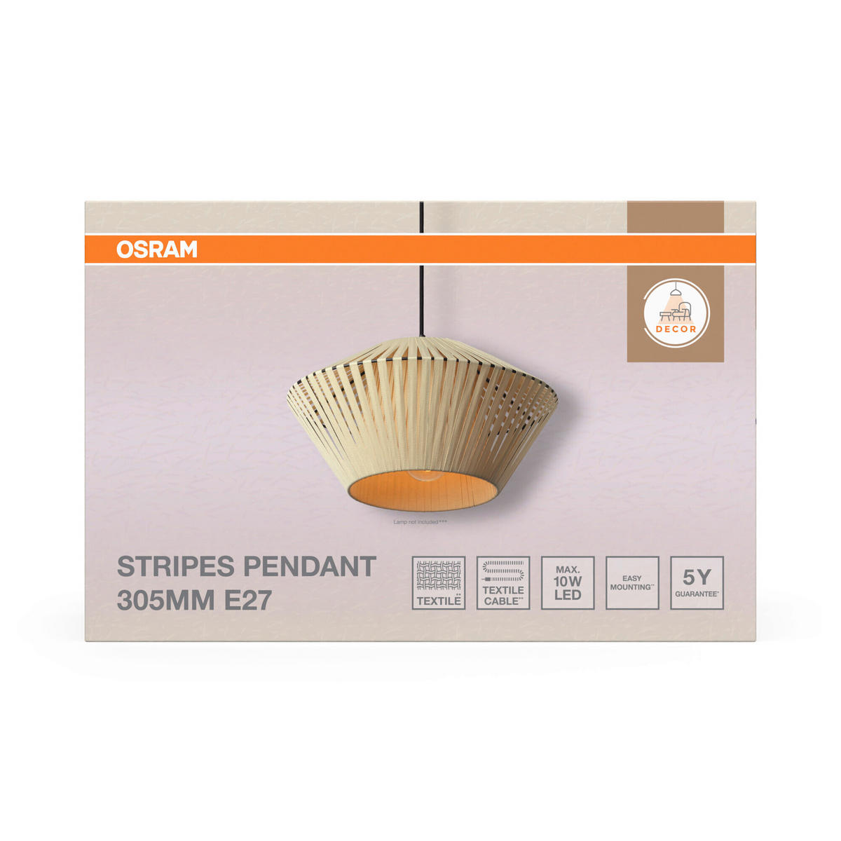 HÄNGELEUCHTE 30,5/120 cm   - Beige, Basics, Textil/Metall (30,5/120cm) - Osram