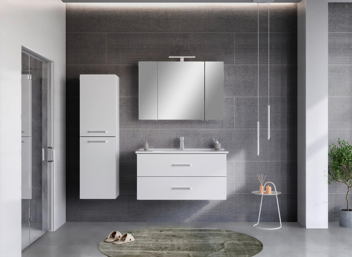 BADEZIMMER 3-teilig  in  - Chromfarben/Weiß, Basics, Keramik/Holzwerkstoff (100/136/46cm) - Welnova