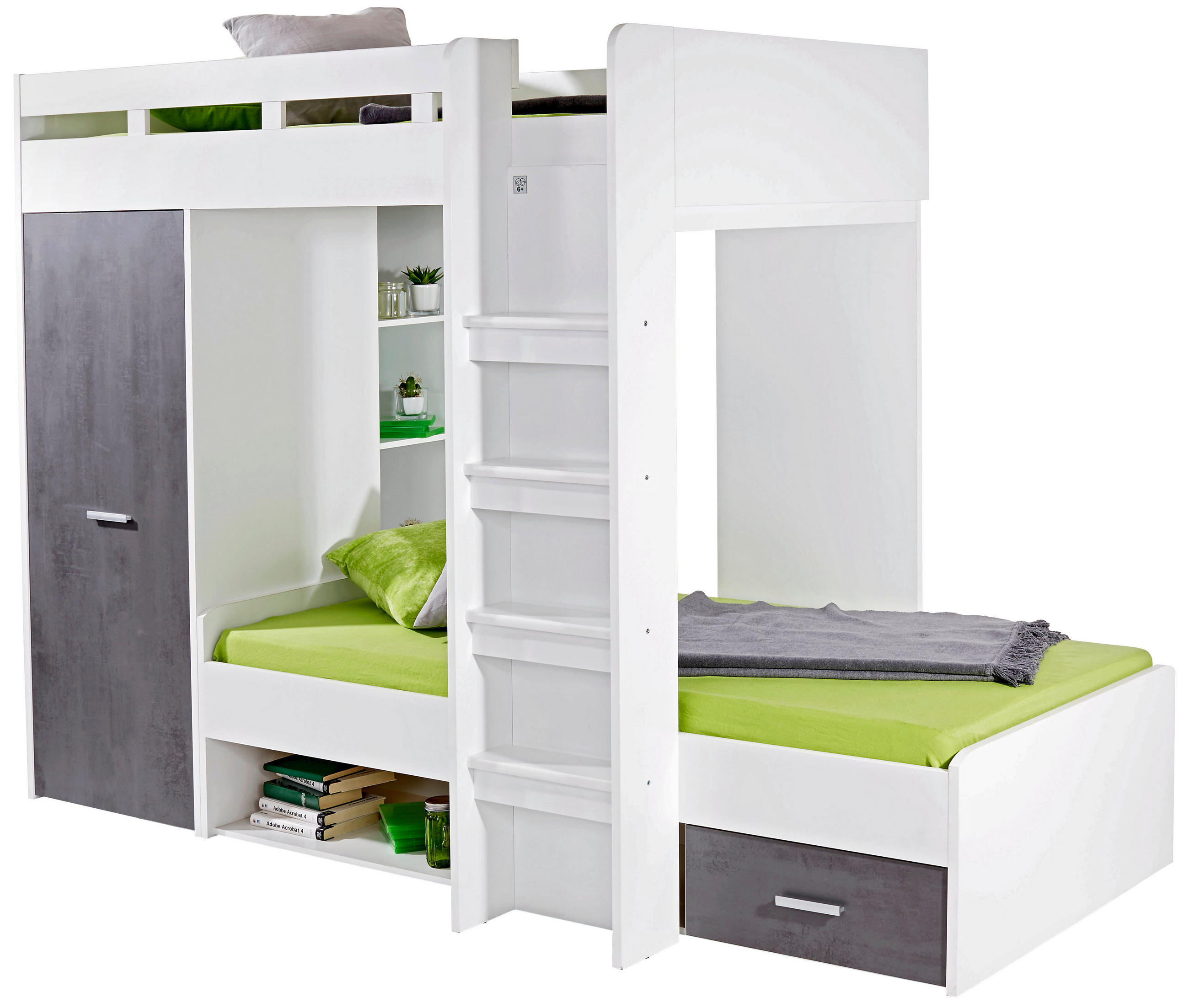 ETAGENBETT - Dunkelgrau/Weiß, KONVENTIONELL, Holzwerkstoff (90/200cm) - MID.YOU