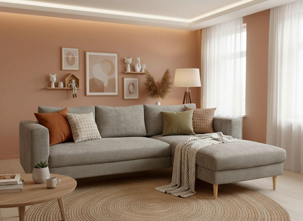 ECKSOFA  in Cord Grau  232/161 cm  - Buchefarben/Grau, MODERN, Holz/Textil (232/161cm) - Trendmanufaktur