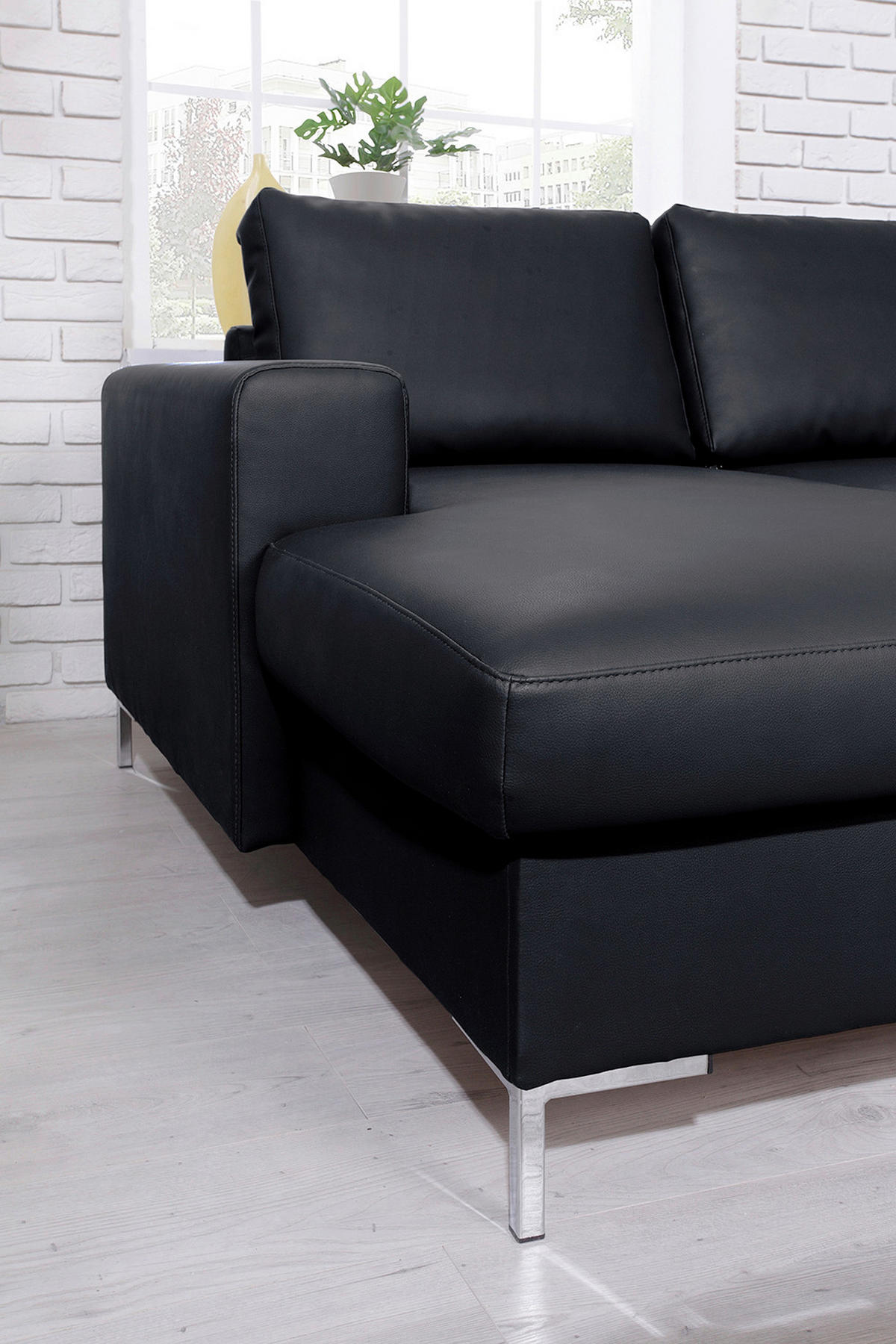 WOHNLANDSCHAFT in Lederlook Schwarz  - Silberfarben/Schwarz, Design, Leder/Metall (148/303/197cm) - MID.YOU
