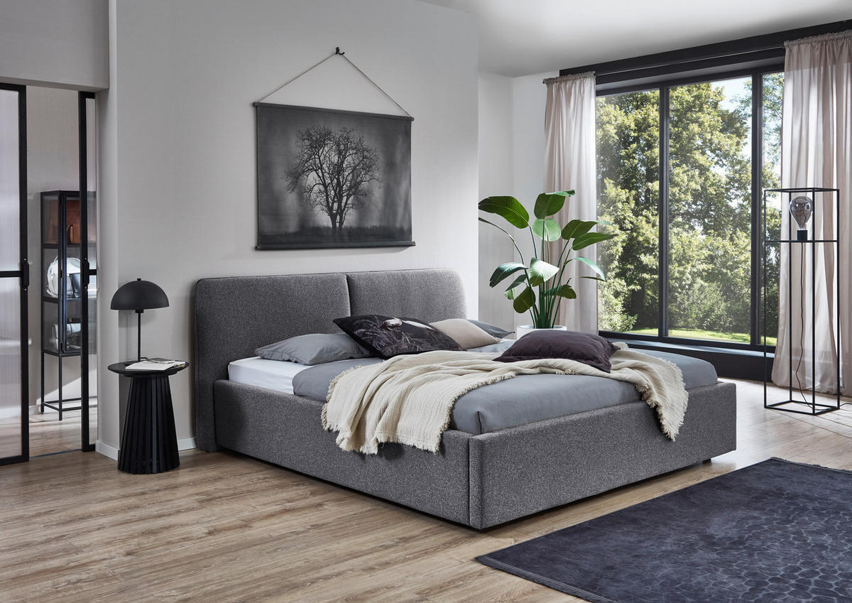 POLSTERBETT 180/200 cm,  in Grau,  - Schwarz/Grau, Design, Holz/Textil (180/200cm) - Stylife