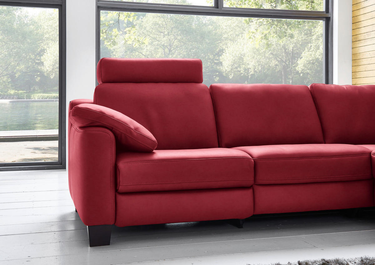 ECKSOFA in Echtleder Rot  - Eichefarben/Rot, Design, Leder/Holz (259/235cm) - Valdera
