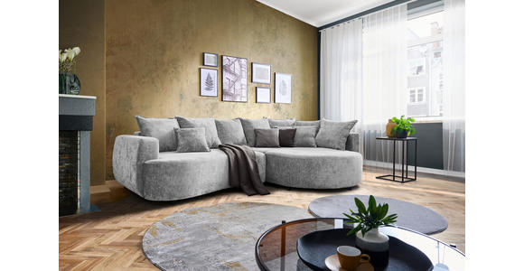 ECKSOFA Hellgrau Chenille - Hellgrau/Schwarz, Design, Kunststoff/Textil (307/194cm) - Carryhome