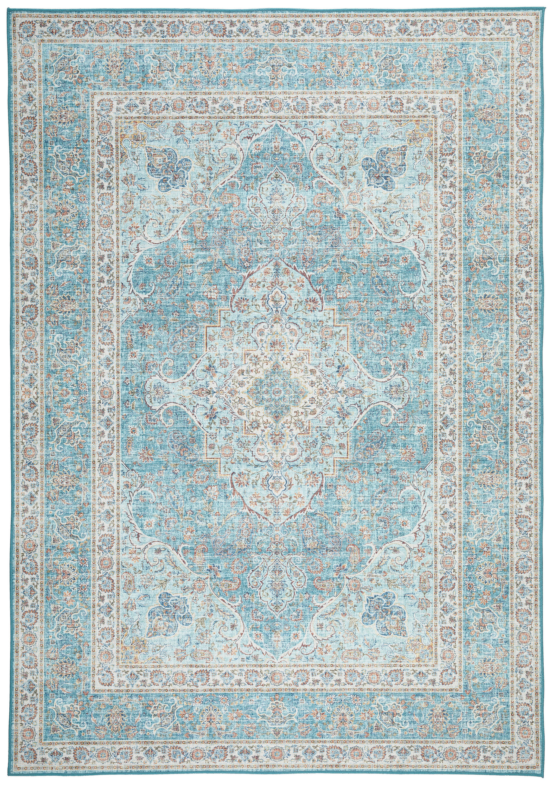 VINTAGE-TEPPICH Leo 130/190 cm  in Creme, Pastellblau, Cognac  - Pastellblau/Cognac, LIFESTYLE, Kunststoff/Textil (130/190cm) - Novel