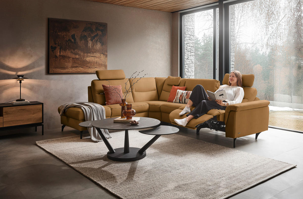 ECKSOFA in Echtleder Karamell  249/280 cm  - Anthrazit/Karamell, Design, Leder/Metall (249/280cm) - Himolla Komfortklass