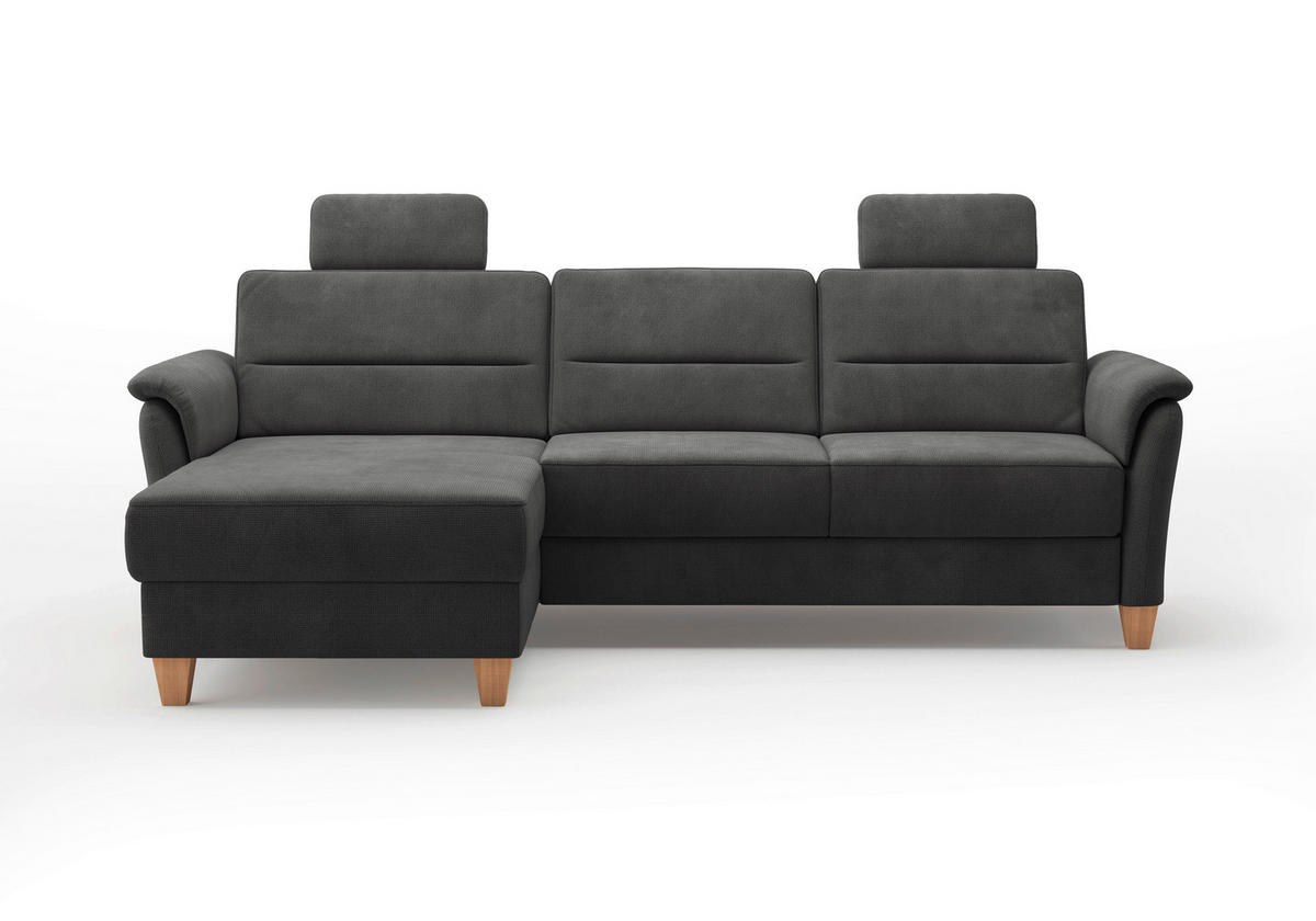 ECKSOFA in Flachgewebe Schwarz  163/244 cm  - Eichefarben/Schwarz, KONVENTIONELL, Holz/Textil (163/244cm) - Sit & More