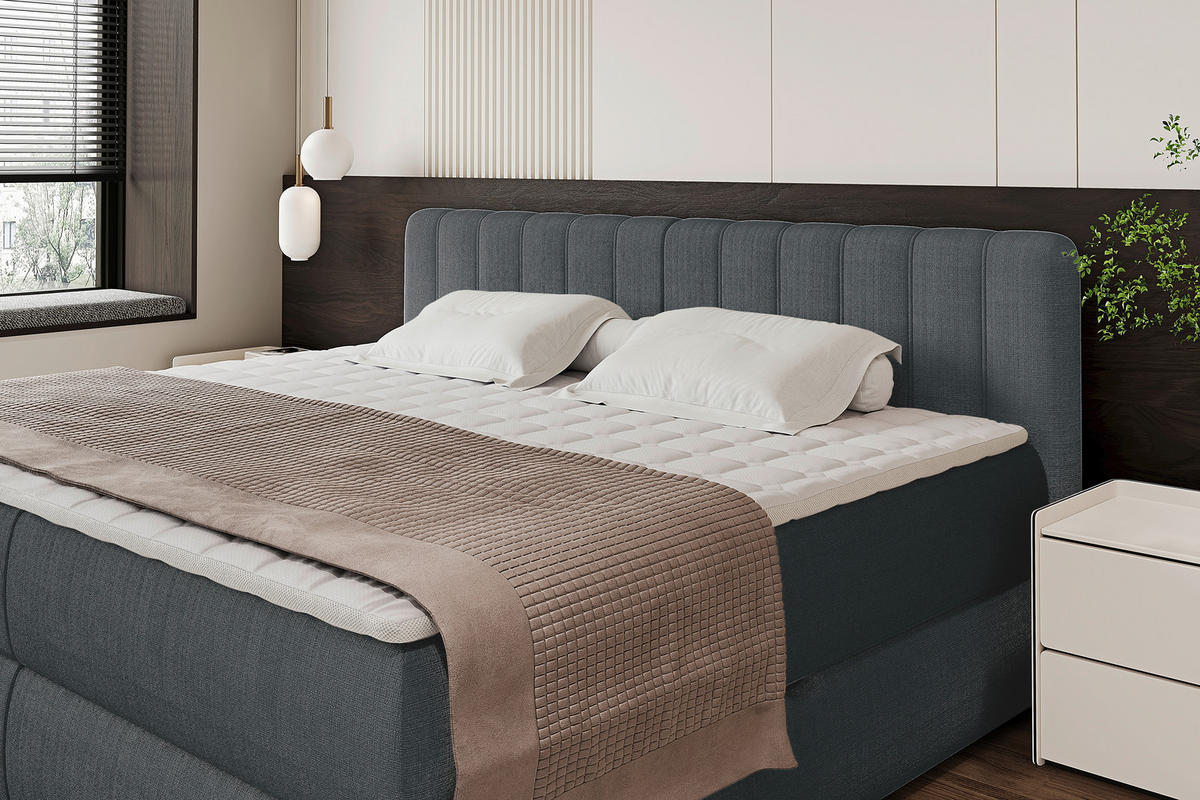 BOXSPRINGBETT 200/200 cm  in Anthrazit  - Anthrazit/Schwarz, Design, Kunststoff/Textil (200/200cm) - Chameo