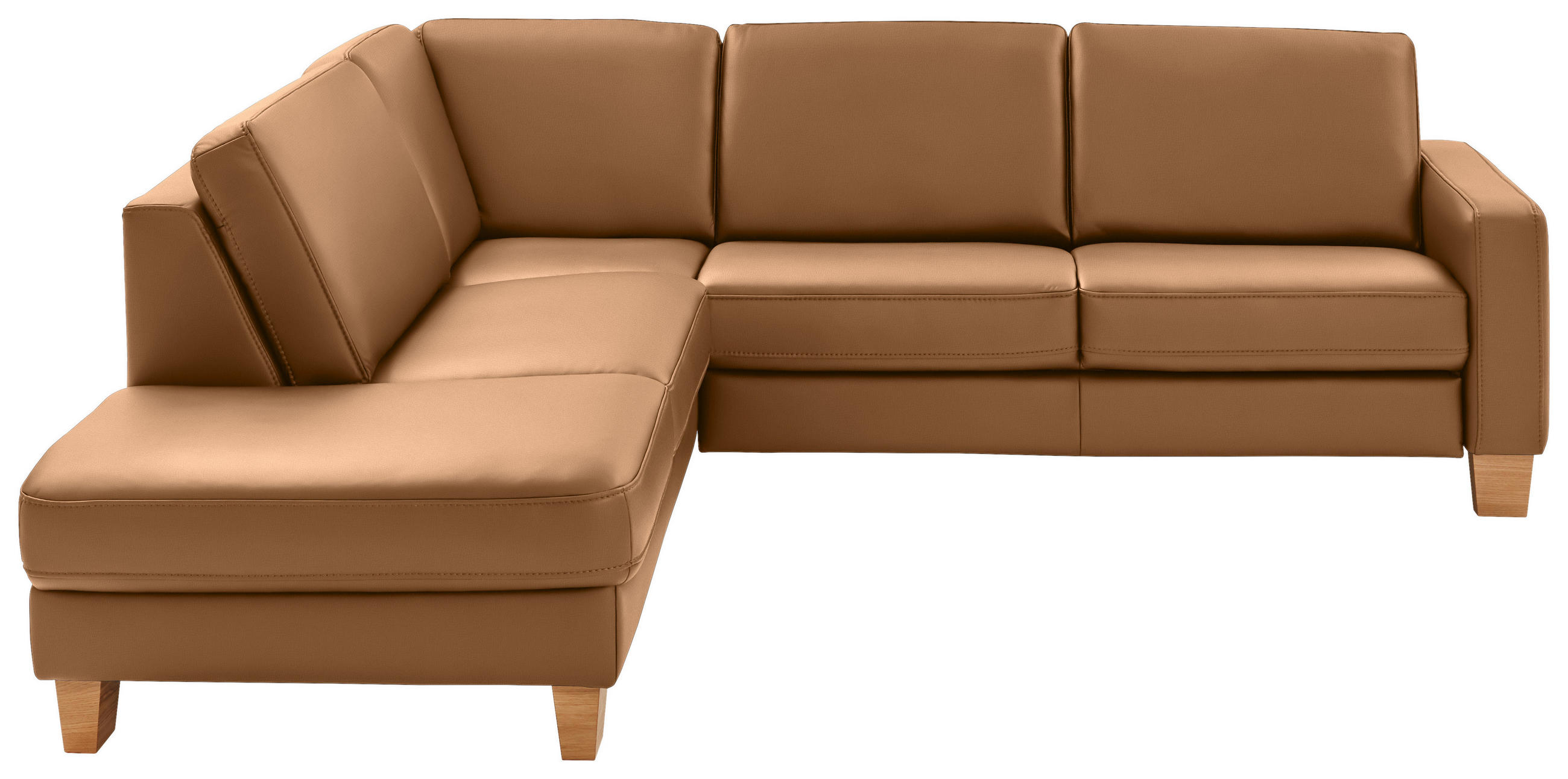 ECKSOFA in Echtleder Hellbraun  - Hellbraun/Eiche Bianco, Konventionell, Leder/Holz (235/257cm) - Valdera