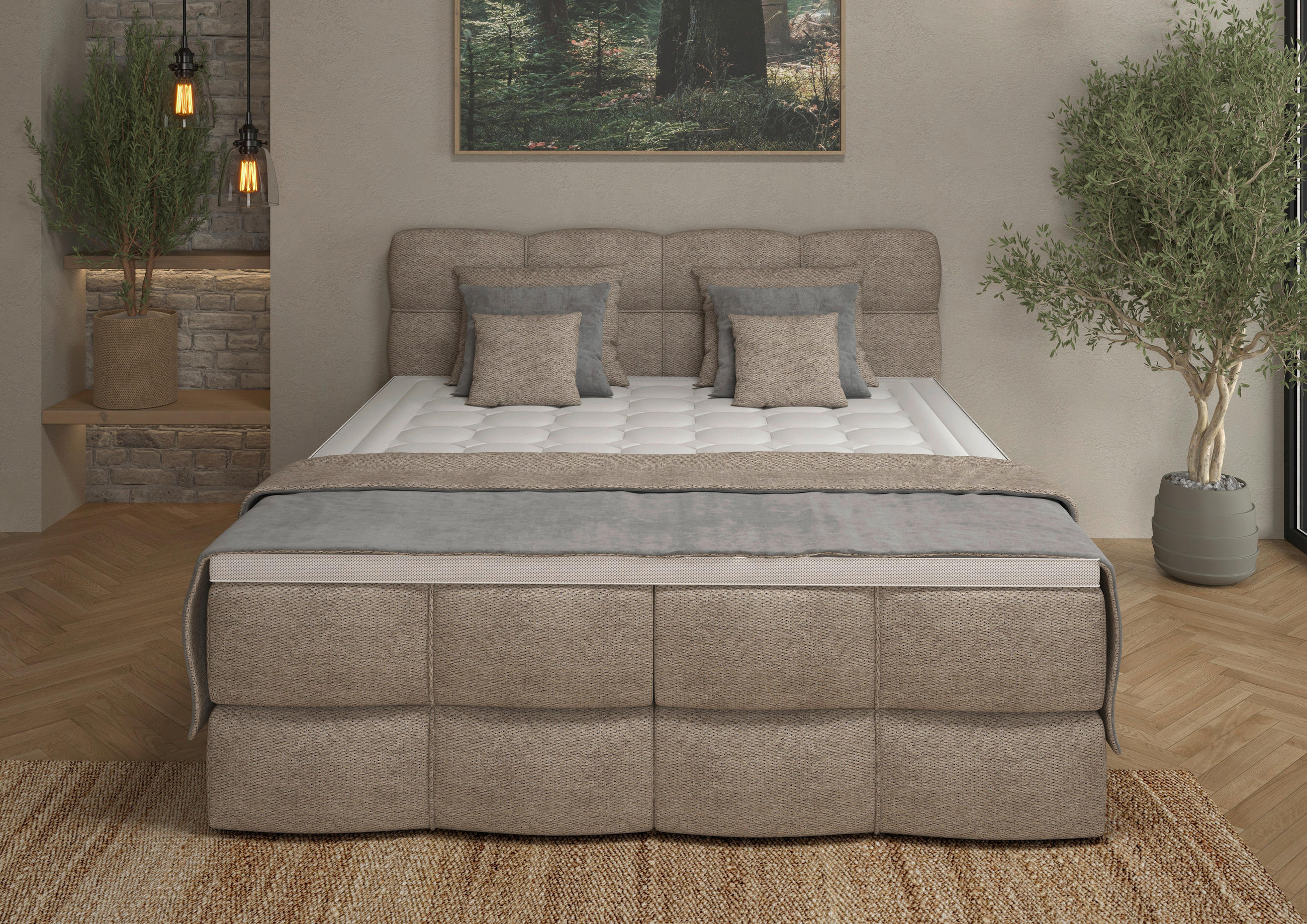 BOXSPRINGBETT 160/200 cm,  in Sandfarben, gepolstertes Kopfteil, Bettkasten, Topper, Matratzen, H3 + H3 = fest  - Sandfarben/Schwarz, Design, Kunststoff/Textil (160/200cm) - Chameo