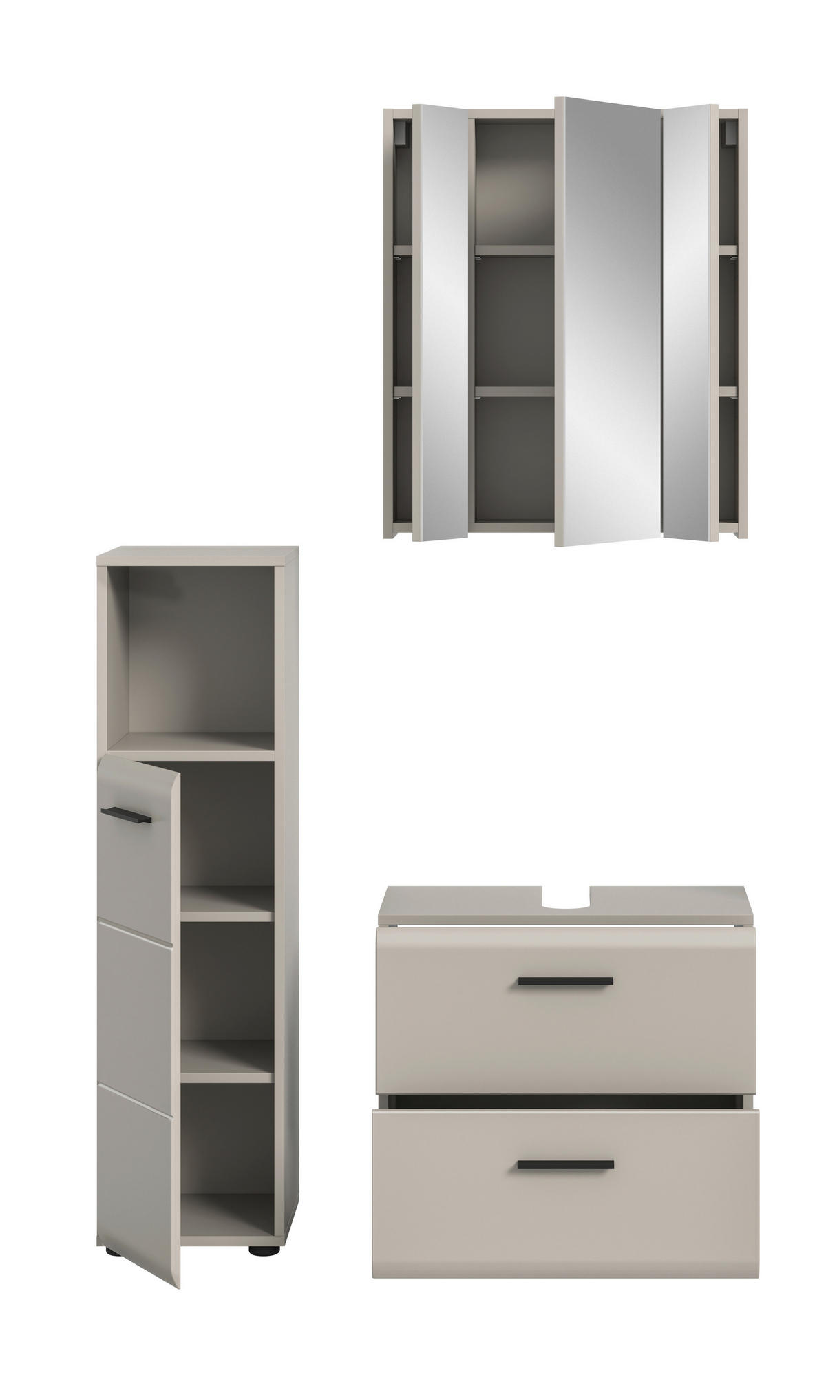 BADEZIMMER 3-teilig  in 90 cm  - Kaschmir/Schwarz, Trend, Glas/Holzwerkstoff (90cm) - MID.YOU