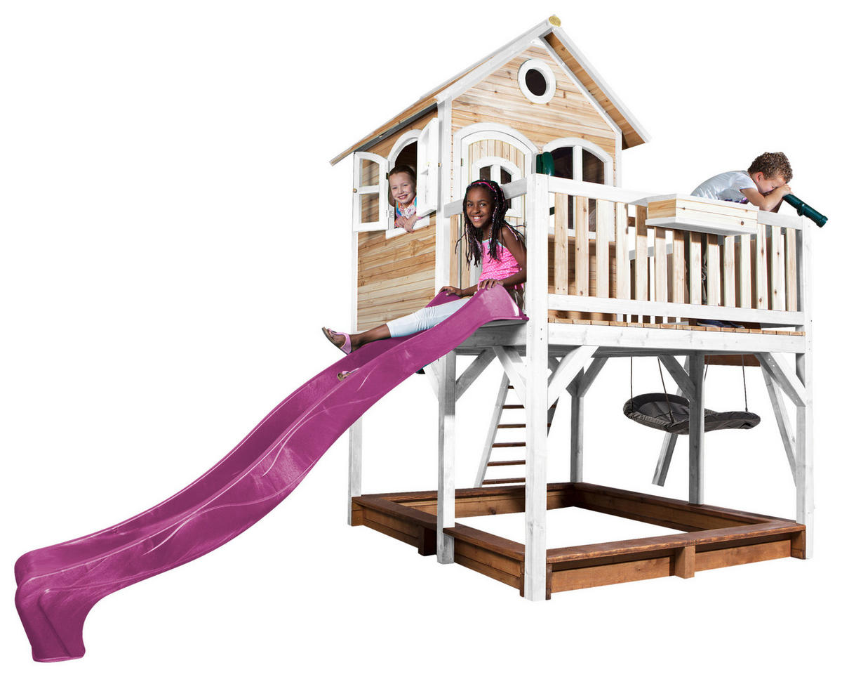 SPIELTURM 613/291/277 cm  - Weiss/Lila, Konventionell, Holz (613/291/277cm)