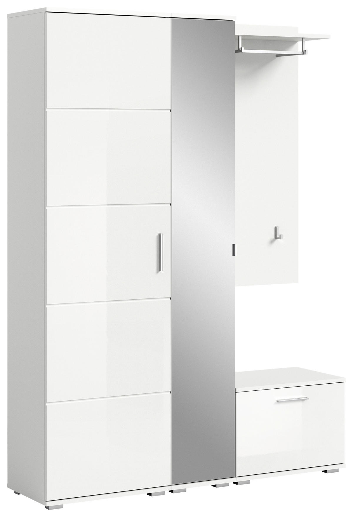 GARDEROBE 4-teilig  in 140/191/37 cm  - Weiß Hochglanz/Weiß, Design, Glas/Holzwerkstoff (140/191/37cm) - Xora