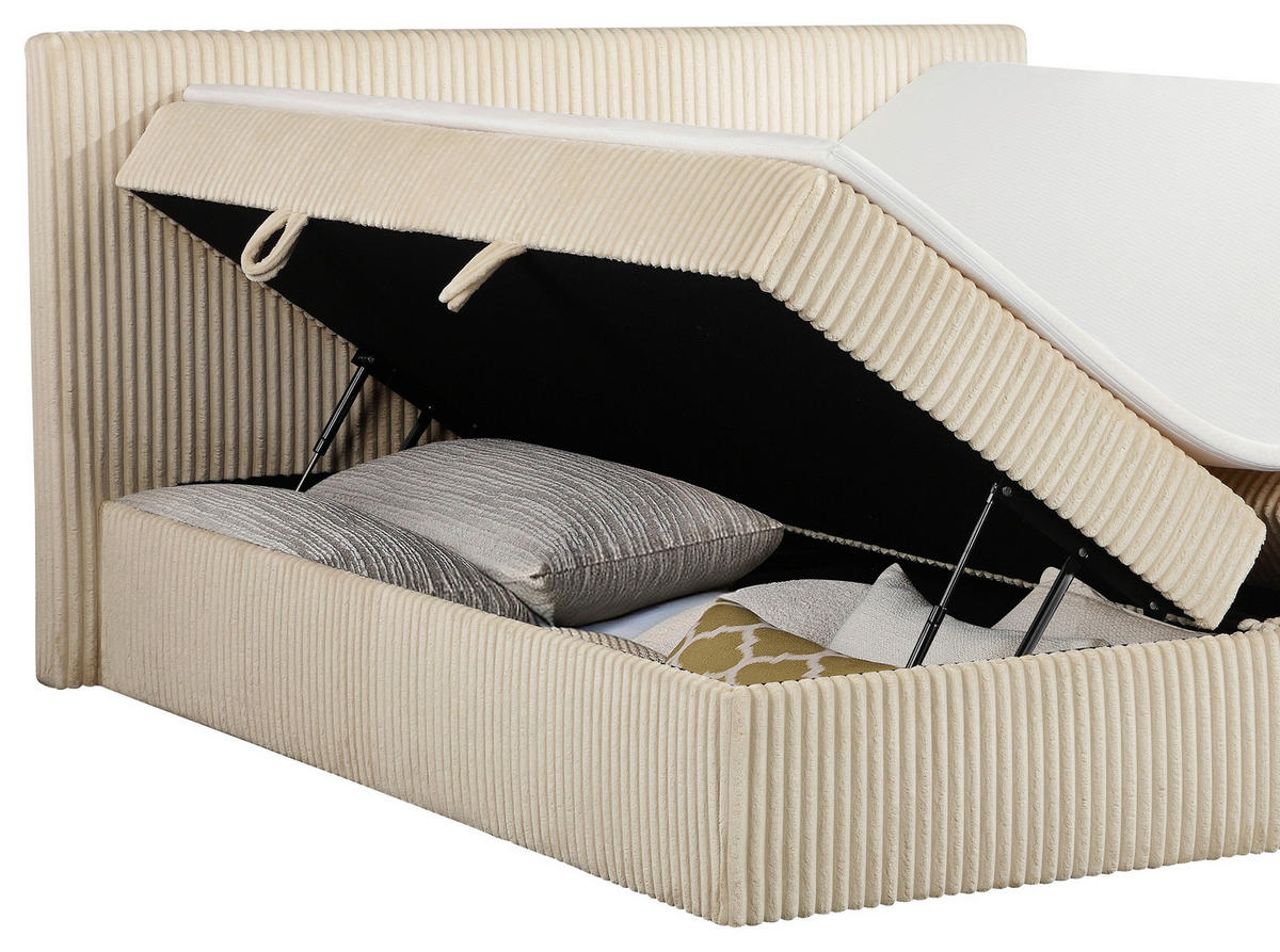 BOXBETT 180/200 cm,  in Grau, gepolstertes Kopfteil, Bettkasten, Topper, Matratzen, H3 + H3 = fest  - Schwarz/Grau, Basics, Kunststoff/Textil (180/200cm) - Chameo