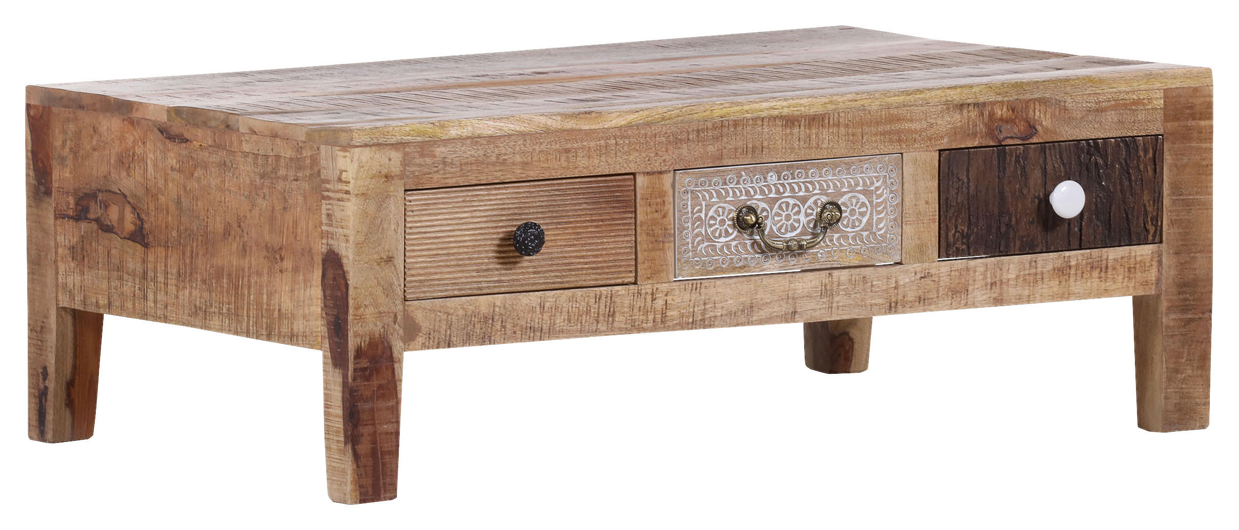 COUCHTISCH Akazie, Mangoholz massiv 100/70/37 cm rechteckig Naturfarben, Weiß, Akaziefarben, Dunkelbraun - Dunkelbraun/Schwarz, Design, Holz/Holzwerkstoff (100/70/37cm) - Landscape