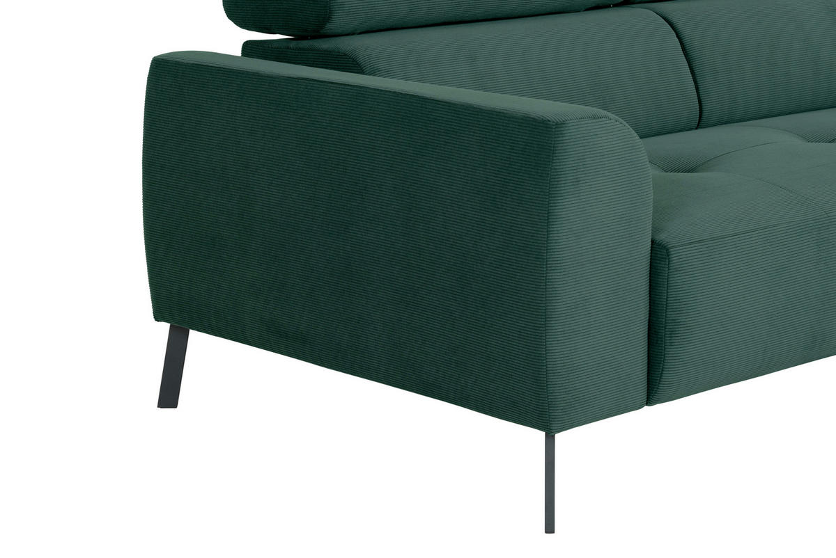 ECKSOFA in Feincord Waldgrün  - Waldgrün/Schwarz, Design, Textil/Metall (280/205cm) - MID.YOU