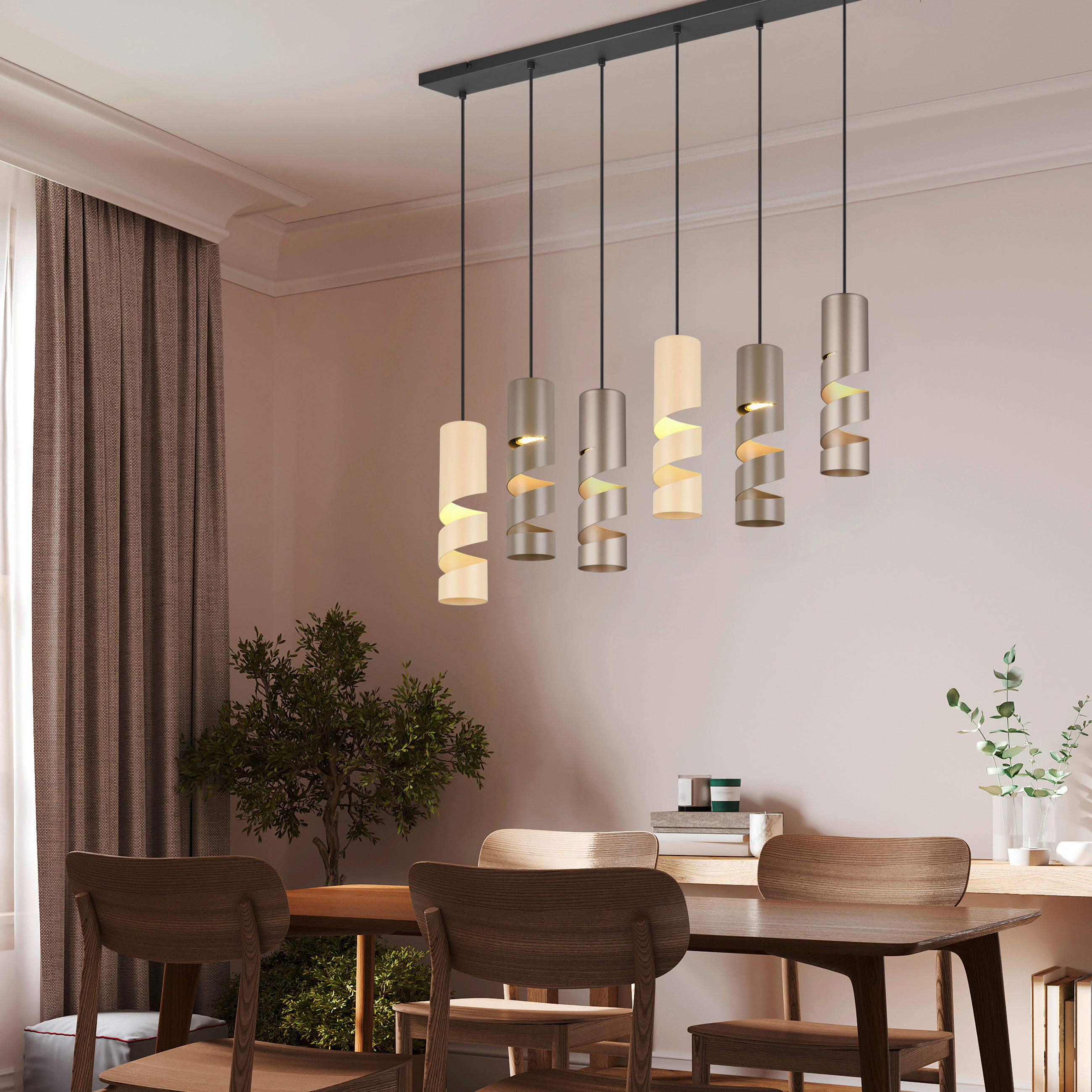 PENDELLAMPA 100/14/150 cm  - beige/brun, Klassisk, metall (100/14/150cm) - Trio Leuchten