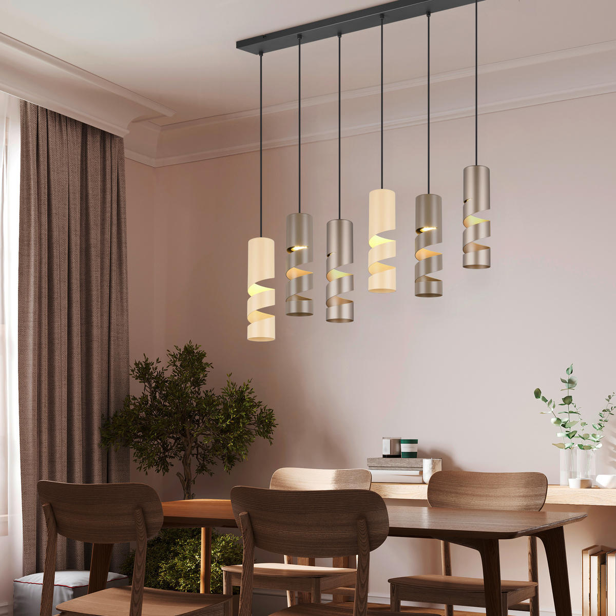 PENDELLAMPA 100/14/150 cm  - beige/brun, Klassisk, metall (100/14/150cm) - Trio Leuchten